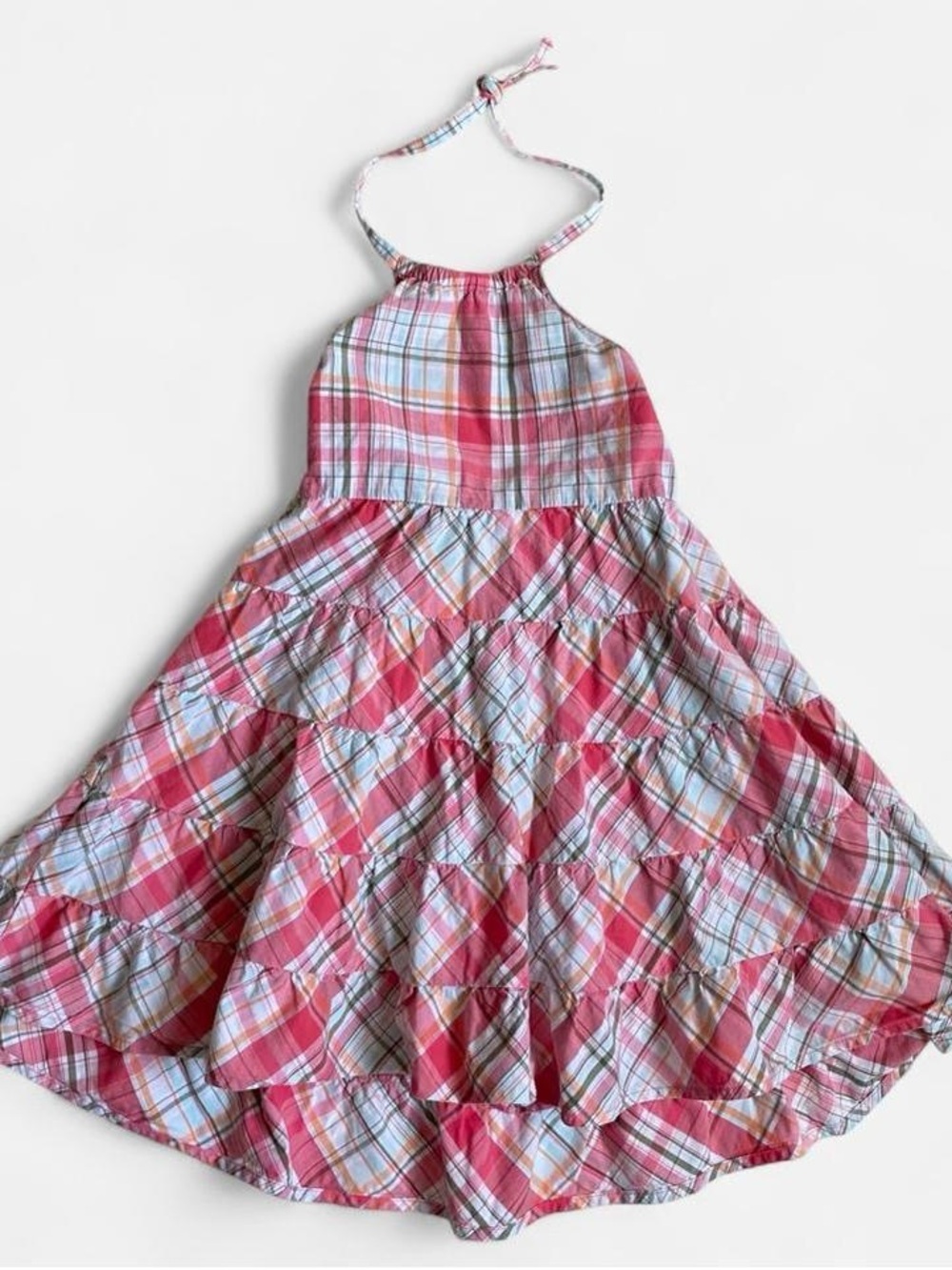 Y2K girls pink plaid cotton halter dress